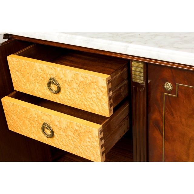 Brown Mid 20th Century French Louis XVI Style Mahogany Sideboard Buffet With Carrara Marble Top For Sale - Image 8 of 18