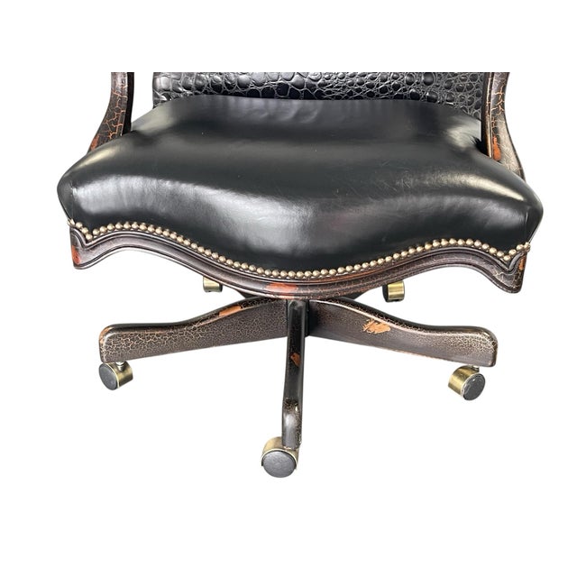 Animal Skin Crocodile Embossed Leather Office Chair by Old Hickory Tannery For Sale - Image 7 of 12