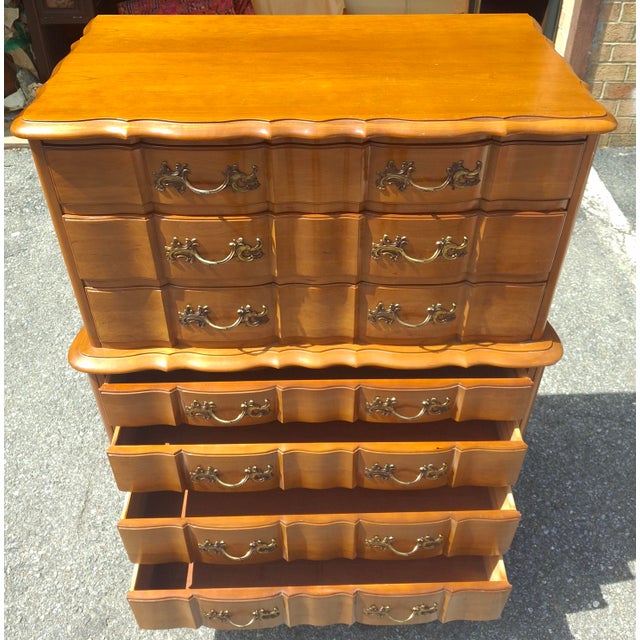 Mid 20th Century Mid 20th Century Permacraft Provincial Style Cherry Chest on Chest of Drawers For Sale - Image 5 of 14