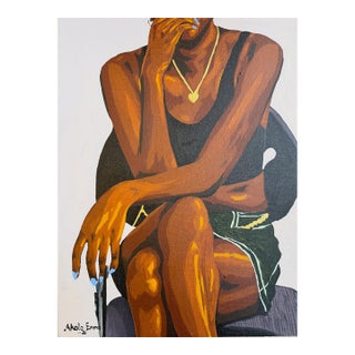 Emmanuel Akolo - Taking Up Space, Small Miniature Painting of Woman Sitting on a Chair, Acrylic on Canvas, (2026) For Sale