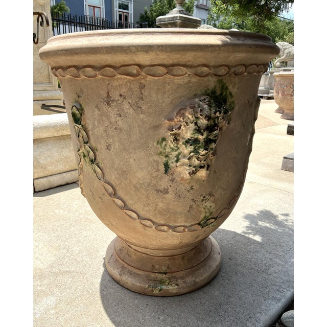 Pair of French Garden Pots From Anduze With Antiqued Patina, Mascarons and Swags For Sale - Image 15 of 16