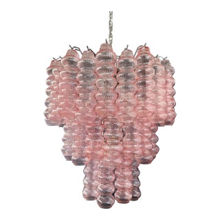 Three-Tier Bubble Murano Style Glass Tube Chandelier – 48 Pink Glasses For Sale