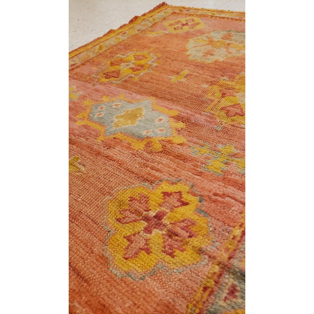 Antique Oushak Runner, Turkish Oriental Rug, Handmade Peach, Yellow, Light Blue For Sale - Image 11 of 15