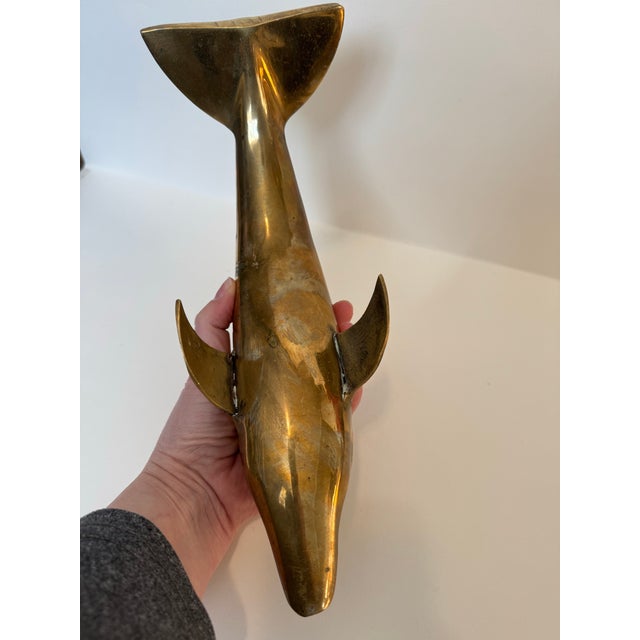 Vintage Mid-Century Polished Brass Dolphin Figurine For Sale - Image 4 of 4
