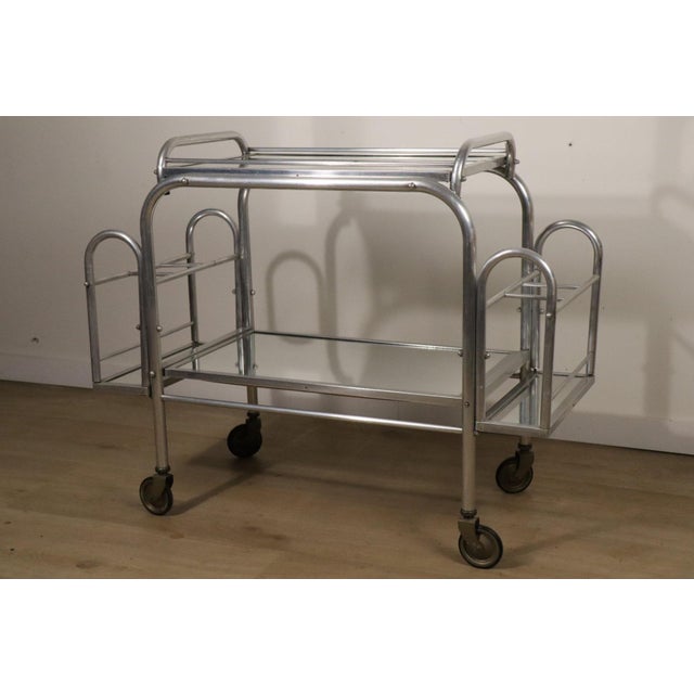 Metal Vintage Rolling Trolley in Chrome Metal and Mirrored Glass, 1970s For Sale - Image 7 of 18