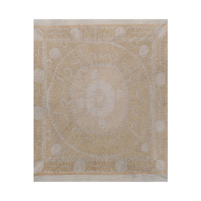 Uzbek Hand Embroidery Beige and Tan Suzani For Sale - Image 4 of 10