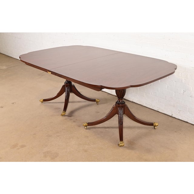 Brown Kindel Furniture Georgian Mahogany Double Pedestal Extension Dining Table, Newly Refinished For Sale - Image 8 of 15
