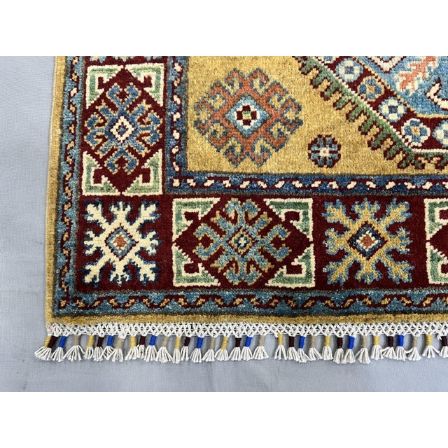 Gold Gold Kazak Wool Rug With Three Medallions, 3'6" X 4'9" For Sale - Image 8 of 16
