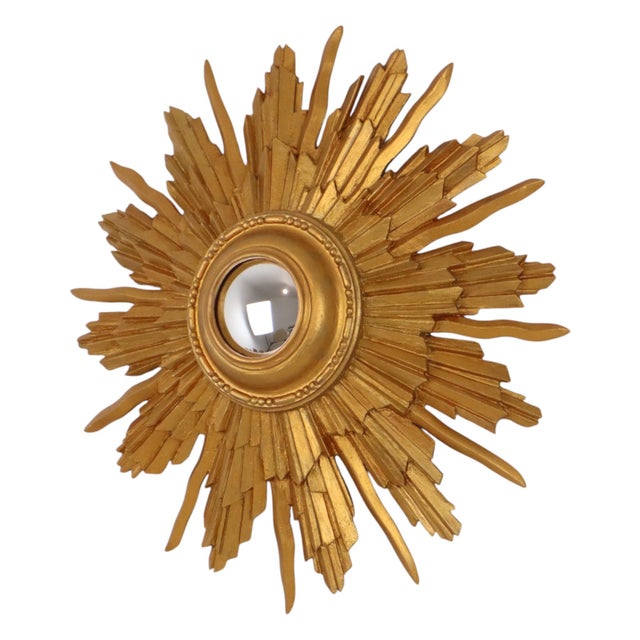 Vintage Convex Sunburst Mirror in Gilt Wood, 1950s For Sale - Image 17 of 17