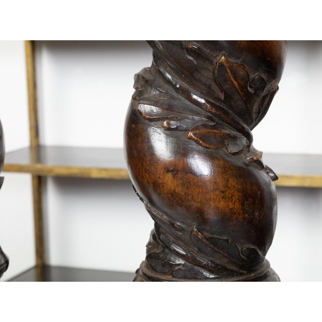 19th Century Italian Carved Walnut Solomonic Columns - a Pair For Sale - Image 9 of 9