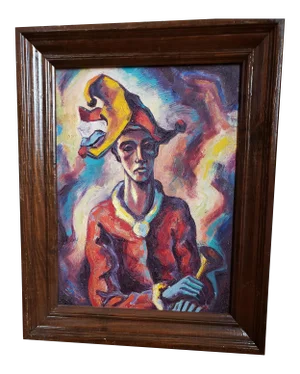 Mid-Century Expressionist Jester Portrait “Plaisantin Farceur” Oil Painting by Saul Kovner