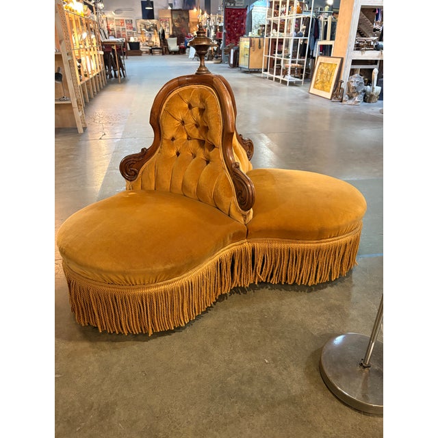 Wood 19th C Tufted Velvet Victorian Lobby 3 Seat Chair/Settee For Sale - Image 7 of 10