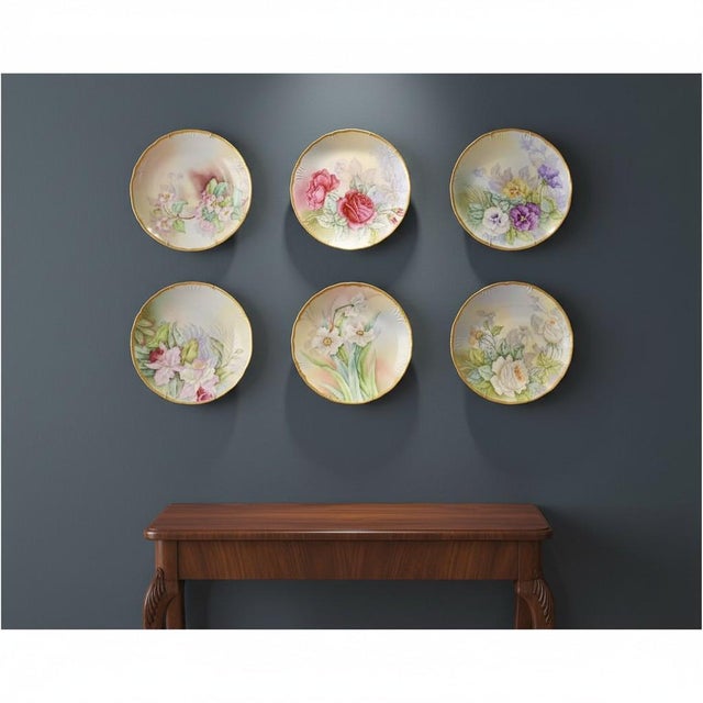 Pink Late 19th Century Hand Painted Limoges Plates-J.P.L. France-Artist Signed-Floral Cabinet- Set of 6 For Sale - Image 8 of 11