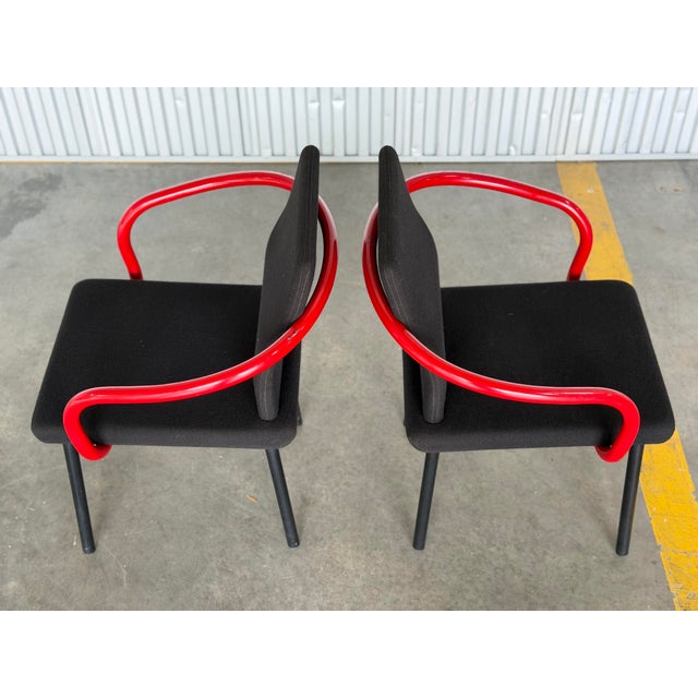 1990s Set of 8 Ettore Sottsass Mandarin Chairs by Knoll - Black + Red Post Modern For Sale - Image 12 of 12