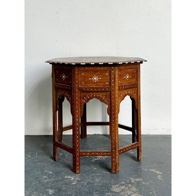Brown Vintage Octagonal Moroccan Inlay Side Table For Sale - Image 8 of 12