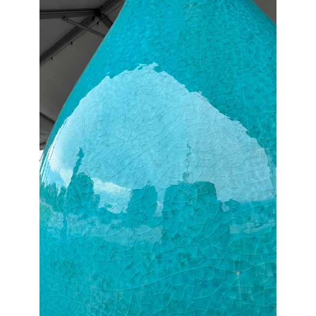 Ceramic Mid-Century Style Large Turquoise Ceramic Long-Neck Tear-Drop Vase For Sale - Image 7 of 7