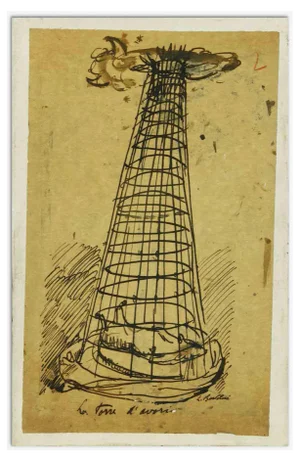 Luigi Bartolini, La Torre d'Avorio, Original China Ink Drawing, 1940s