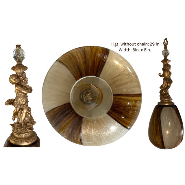Murano Art Glass Aventurine Ovoid Shade With a Cherub Sculpture Pendant Light For Sale - Image 18 of 18
