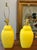 Mid-Century Modern Mid Century Yellow Ceramic Lamps With Original Green Shades For Sale - Image 3 of 8