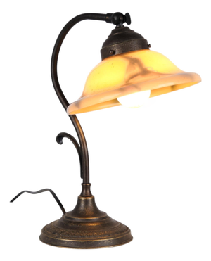 Vintage Desk Lamp in Wrought Iron with Yellow Frosted Glass Shade, 1930s