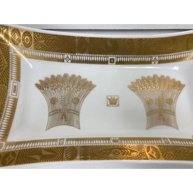 1960s Georges Briard Milk Glass Bowl With Golden Harvest Design Art Deco Style For Sale - Image 11 of 13
