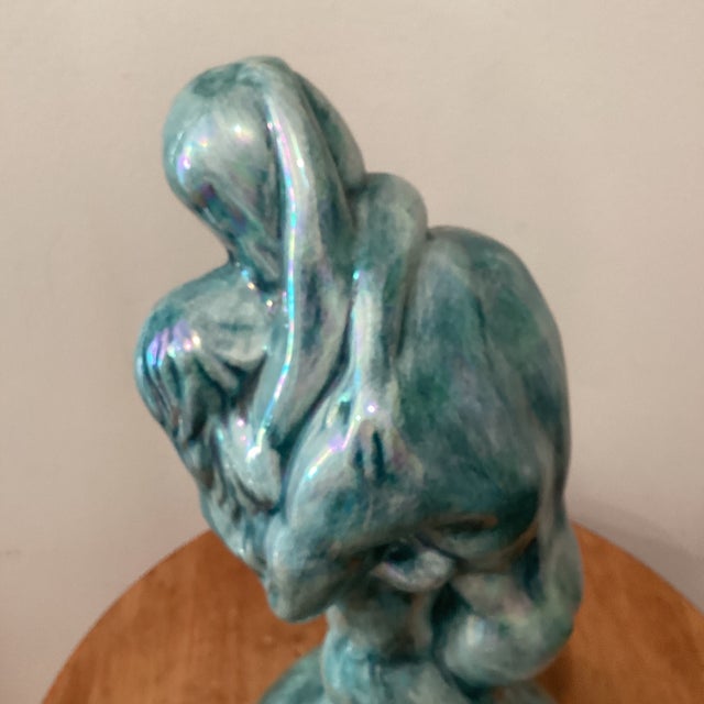 Ceramic Vintage Art Deco Inspired Ceramic Iridescent Glazed Sculpture" Embracing Couple" Signed Dated For Sale - Image 7 of 12