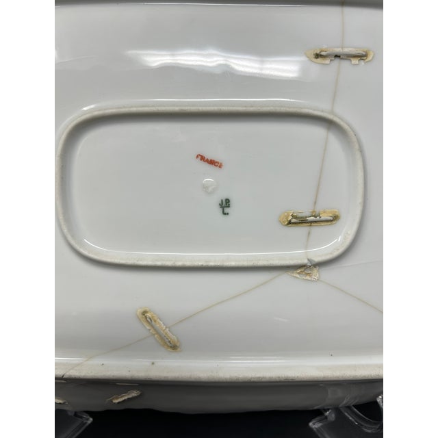 Limoges, France Antique Hand-Painted Limoges Porcelain Charger, Art Nouveau Marine Botanical, France c.1900 For Sale - Image 4 of 9