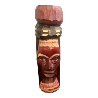 1980s Jamaican Folk Art Vintage Hand Carved Rastafarian Head For Sale
