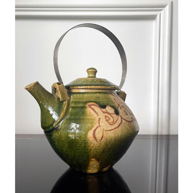 Green Modern Japanese Studio Pottery Oribe Tea Pot by Ken Matsuzaki For Sale - Image 8 of 17