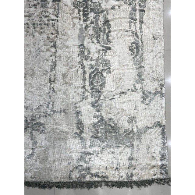 7x9 Ivory Hand-Knotted Wool Distressed Floral Texture Abstract Modern Carpet Rug For Sale - Image 4 of 7