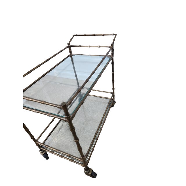 Vintage Faux Bamboo Italian Tea Bar Cart Bronze Server Console Maison Style For Sale - Image 14 of 18