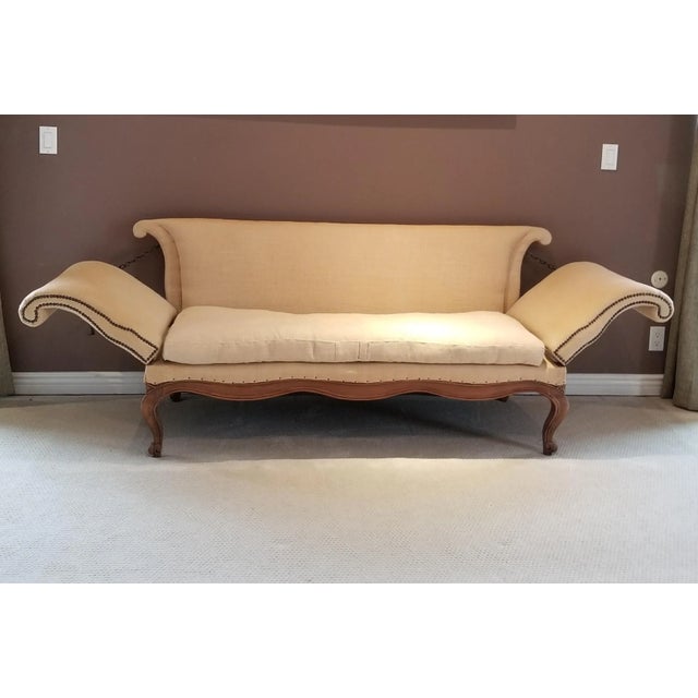 Wood Italian Sofa in Burlap For Sale - Image 7 of 7