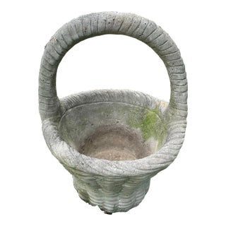 Vintage Concrete Basket Shaped Planter For Sale