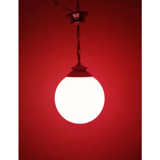 1970s Ceiling Lamp with White Opal Glass Lampshade, 1970s For Sale - Image 5 of 7