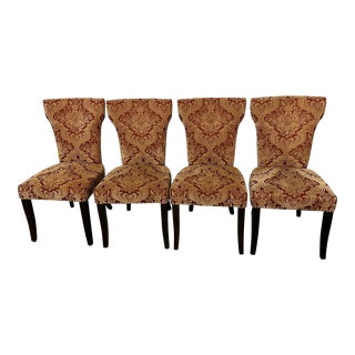 Set of 4 Persimmon, Orange Velvet & Striped Dining Chairs For Sale
