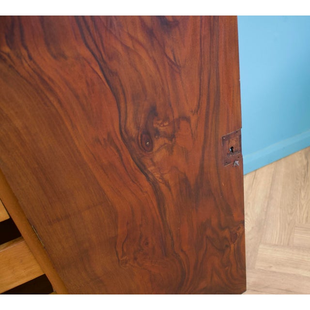 British Art Deco Burr Walnut Tallboy Linen Cabinet, 1930s For Sale - Image 9 of 10