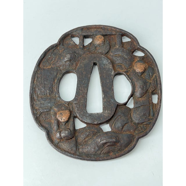 Antique Japanese Samurai Sword Hilt – Iron Tsuka With Engraved Floral Motifs For Sale - Image 6 of 7