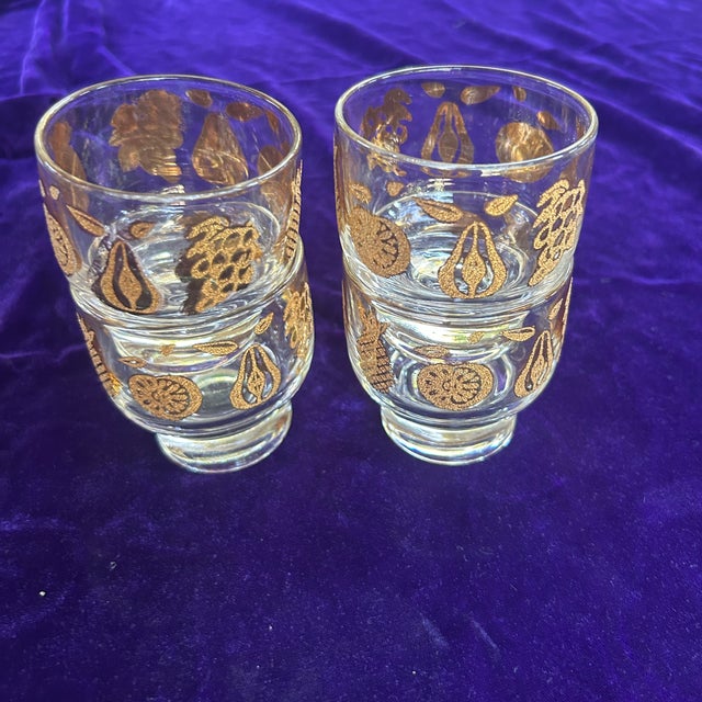 Glass Mid-Century Modern Culver Florentine 22k Gold MCM Fruit Lowball Cocktail Glasses Set of 4 For Sale - Image 7 of 9