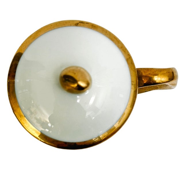 White Vintage White Porcelain Gilded Pots De Crème Set With Matching Scalloped Tray For Sale - Image 8 of 11