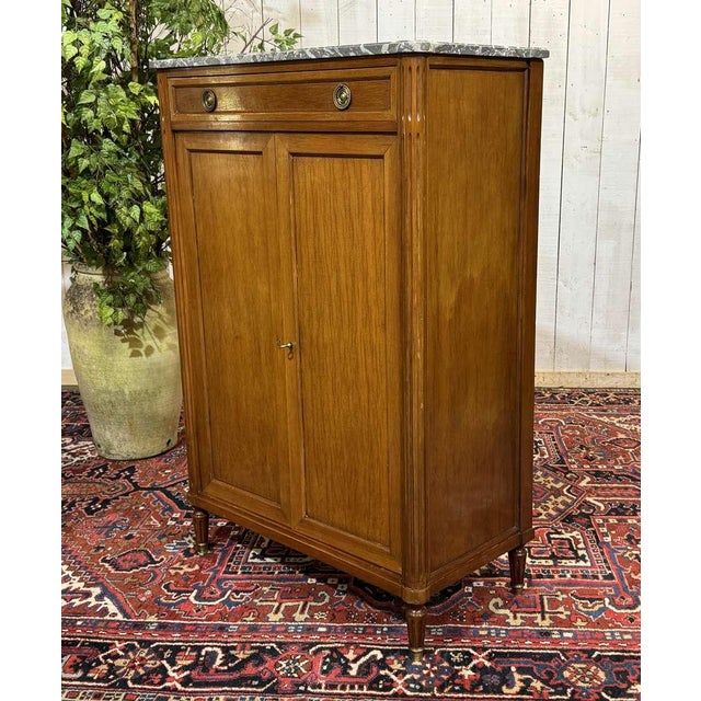 Small Louis XVI Cabinet in Mahogany, Oak and Marble Top For Sale - Image 5 of 18
