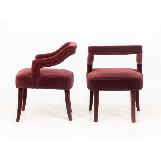 Brabbu Red Velvet Upholstered Chairs, Pair For Sale In New York - Image 6 of 7
