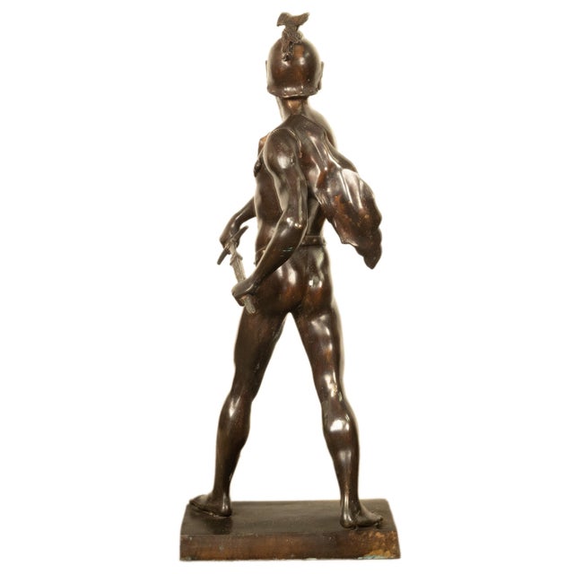 Metal Tall Antique French Academic Realism 19th Century Bronze Roman Warrior Statue Sculpture For Sale - Image 7 of 16