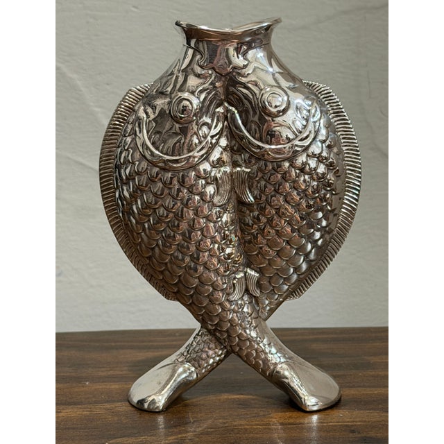 Japanese Vintage Christofle Deux Poissons Silver-Plated Fish Vase, After Émile Reiber For Sale - Image 3 of 17