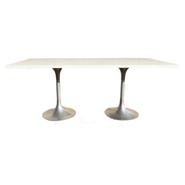 1950s 1950s Eero Saarinen Style Double Tulip Base Dining Table W/ White Rectengular Top For Sale - Image 5 of 5