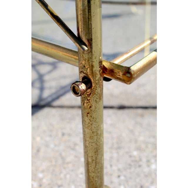 Mid-Century Modern Brass & Glass Bar Cart With Blue & Gold Medallion Top | Hollywood Regency For Sale - Image 15 of 18