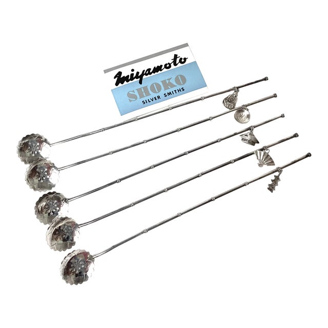 1960s Mid-Century Modern Japanese Sterling Silver Cocktail or Iced Tea Straws- Set of 5 For Sale