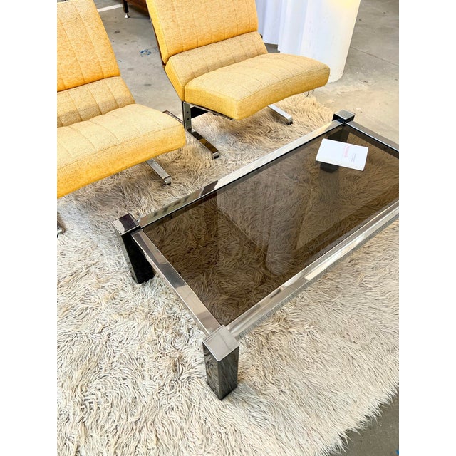 Coffee Table in Black Metal and Chrome with Smoked Glass, 1970s For Sale - Image 10 of 12