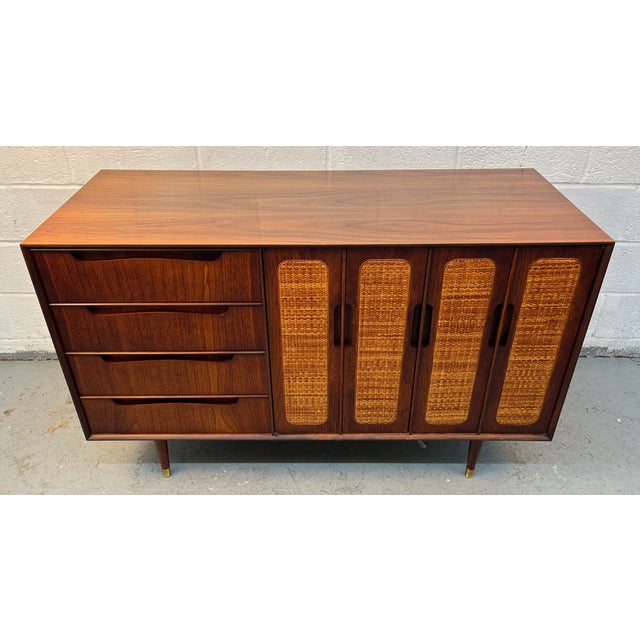 Mid-Century Modern Walnut and Cane Dry Bar For Sale - Image 4 of 17