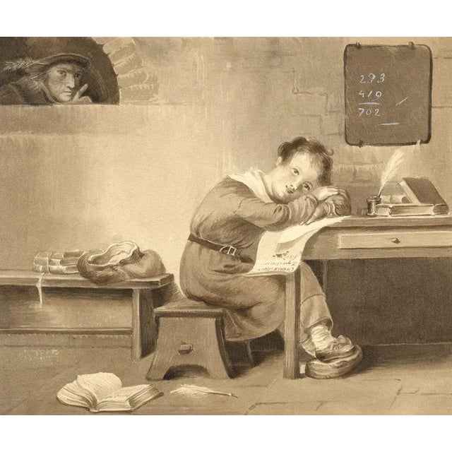 After Mary Heber, Dutch Schoolroom with Dreaming Boy, 1830s, Watercolour For Sale - Image 3 of 3