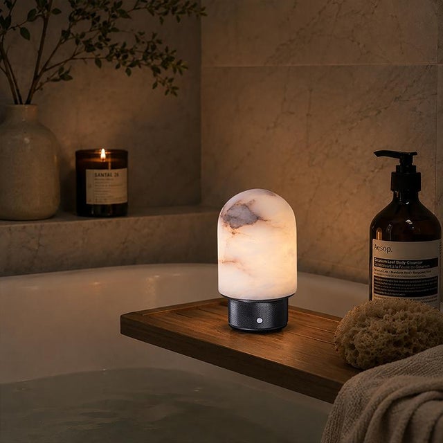 Metal Aloadecor Natural Spanish Alabaster Rechargeable Table Lamp With Dimmable Led For Sale - Image 7 of 9